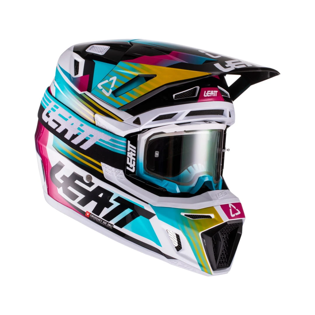 LEATT Helm Incl. Bril 8,5 V22 Aqua/Royal Turquoise-wit-geel 1 LEATT Helm Incl. Bril 8,5 V22 Aqua/Royal Turquoise-wit-geel